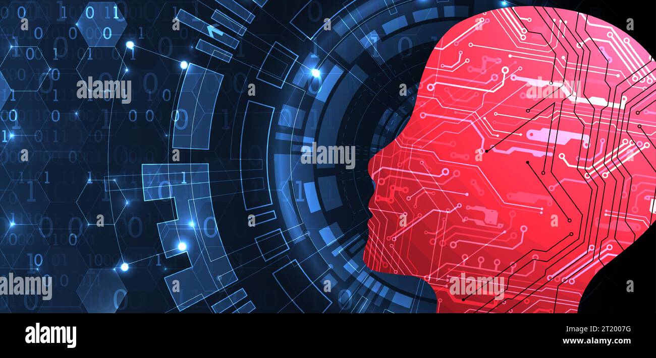 Abstrakter Hintergrund zum Thema künstliche Intelligenz. Kopfform mit technologischen Elementen innerhalb der Kontur. Stock Vektor