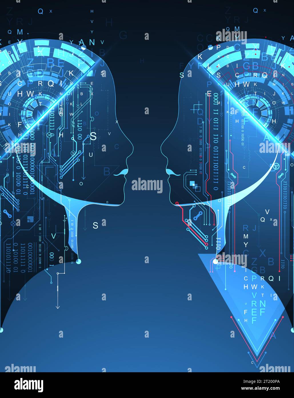 Künstliche Intelligenz. Technischer Hintergrund mit der Silhouette eines Mannes. Big-Data-Konzept. Computer-Cyber-Mind. Stock Vektor