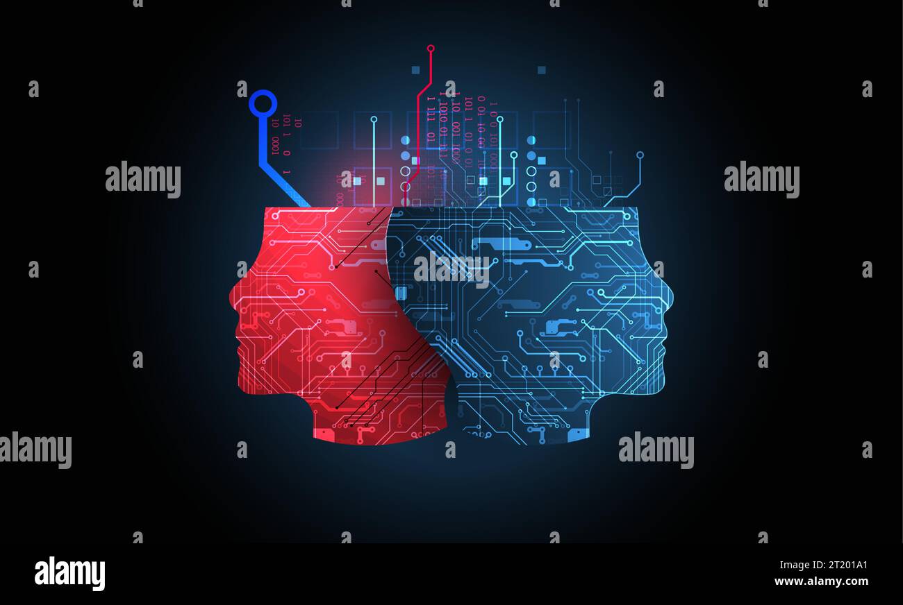 Abstrakter Hintergrund zum Thema künstliche Intelligenz. Kopfform mit technologischen Elementen innerhalb der Kontur. Stock Vektor