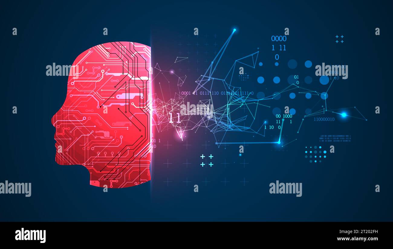 Abstrakter Hintergrund zum Thema künstliche Intelligenz. Kopfform mit technologischen Elementen innerhalb der Kontur. Stock Vektor