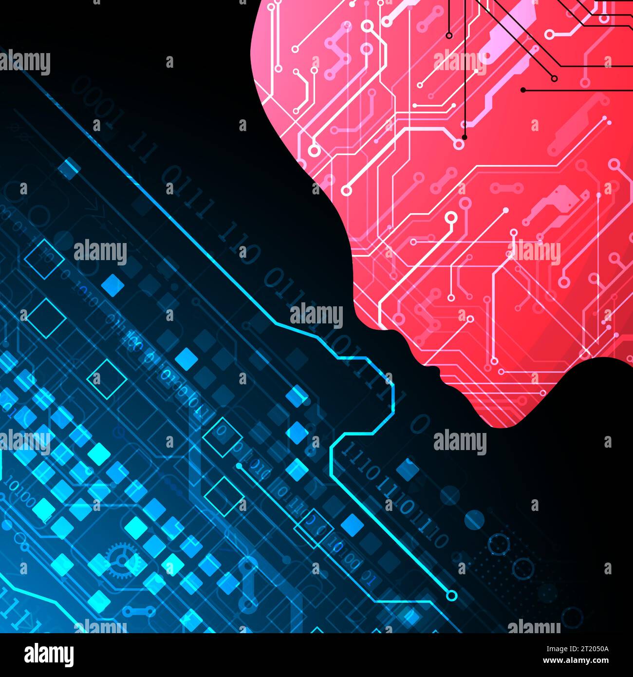 Abstrakter Hintergrund zum Thema künstliche Intelligenz. Kopf-/Gehirnform mit technologischen Elementen innerhalb der Kontur. Stock Vektor