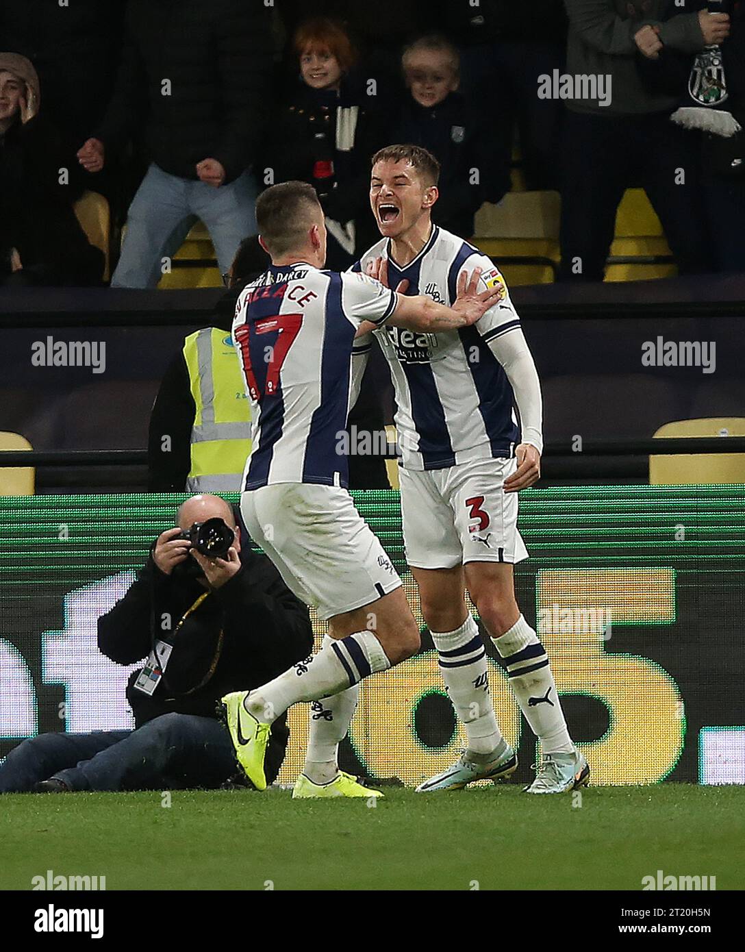 TOR 1:1, Conor Townsend von West Bromwich Albion Torfeier. - Watford gegen West Bromwich Albion, Sky Bet Championship, Vicarage Road Stadium, London, Großbritannien - 20. Februar 2023. Nur redaktionelle Verwendung – es gelten Einschränkungen für DataCo Stockfoto