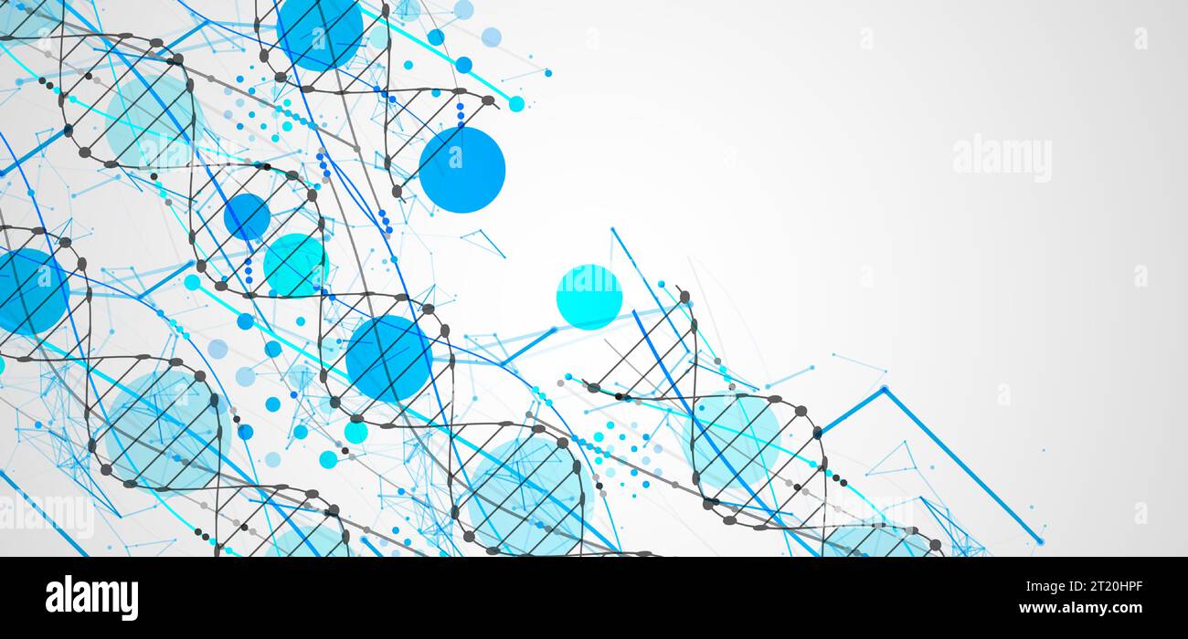 Abstrakter DNA-Hintergrund mit Plexus-Effekt. Wissenschaftlich-technologisches Konzept. Stock Vektor