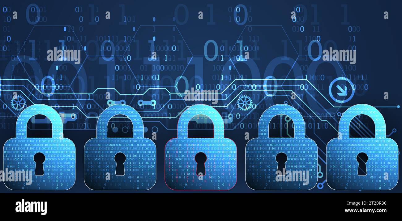 Datensicherheit veranschaulicht die Idee von Cyberdaten oder Datenschutz. Farbige abstrakte Internettechnologie. Stock Vektor