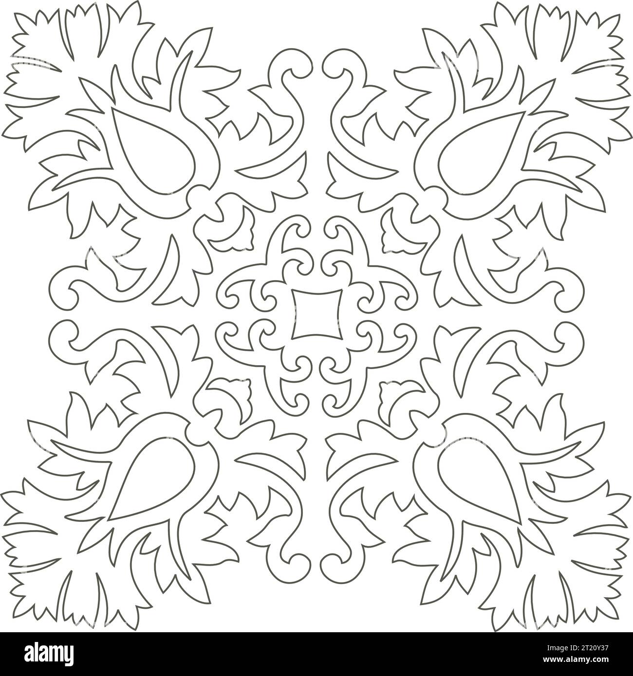 Single Mandala Schwarz und weiß - Blume Natur, Laub, Blätter, Energie Rad Kreis Komplex Symbol abstrakte Dekoration Färbung Seite Stock Vektor