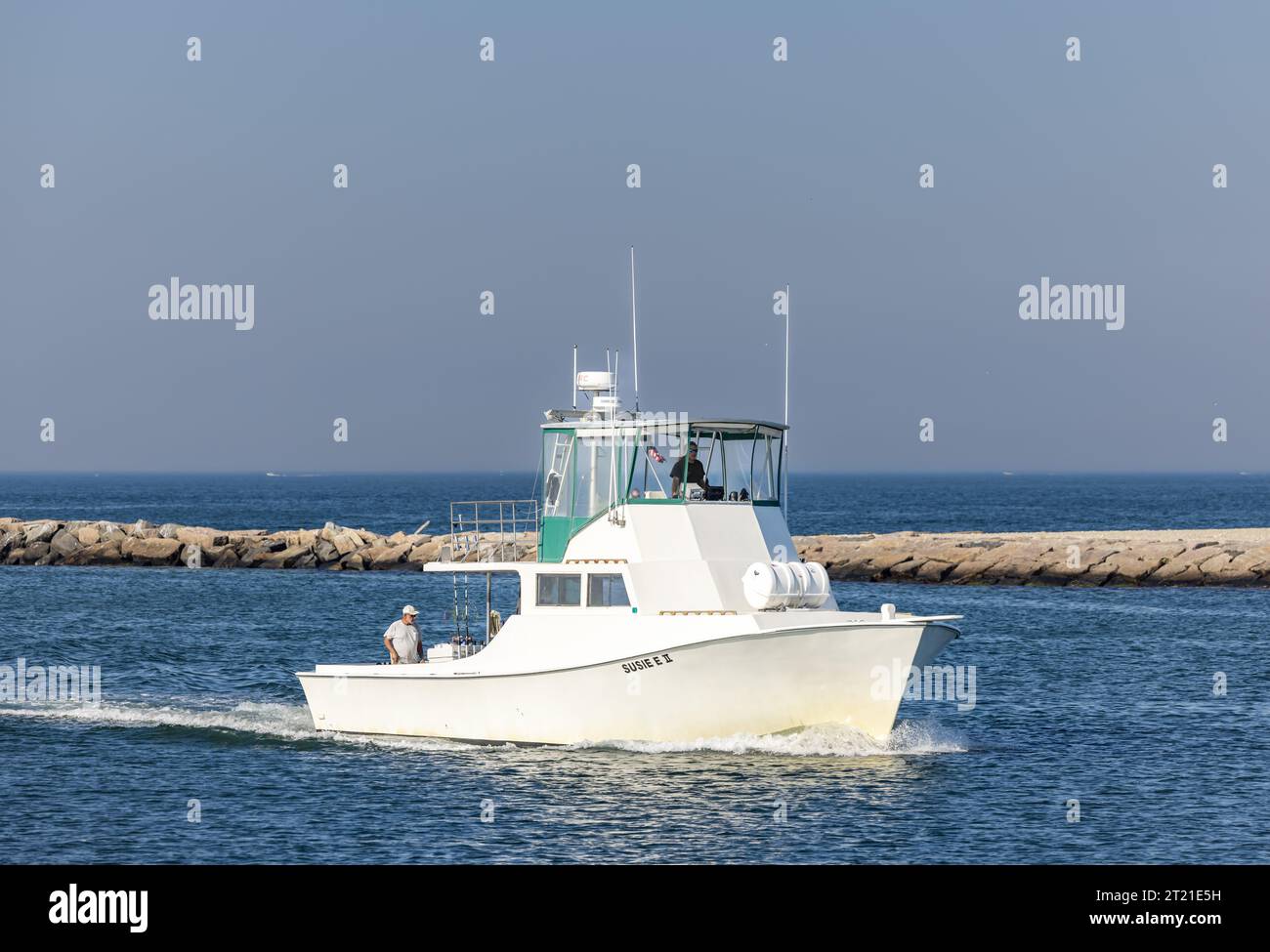 Das Fischereifahrzeug susie e II kommt nach montauk Stockfoto