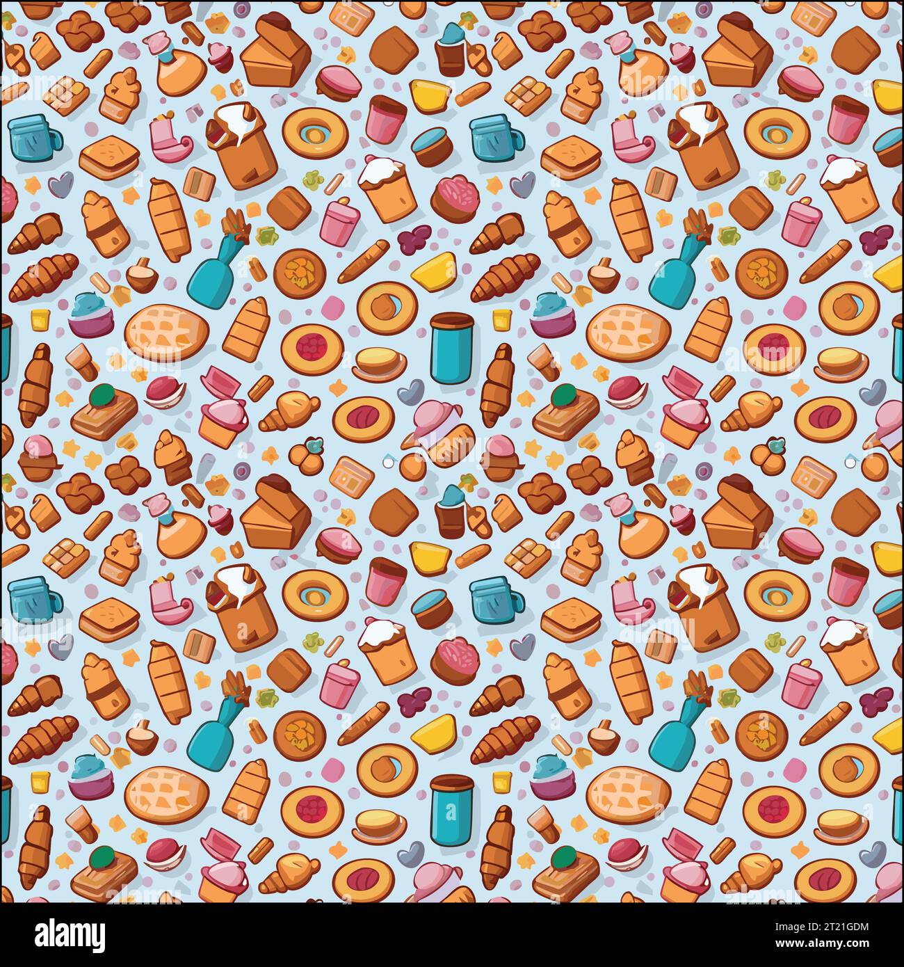 Gebäck, süße Bäckerei nahtloses Muster mit Backwaren. Backdesign für Süßwaren. Handgezeichnet und Muffins kritzelt Hintergrund für Geschenkpapier Stock Vektor