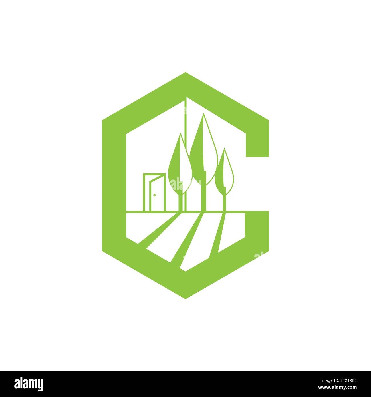 Modernes, einfaches C-Letter-Logo für Landschaftsgestaltung Garden Environment Service. Landschaftsdesign, Garten, Pflanze, Natur und Ökologie Vektor. Stock Vektor