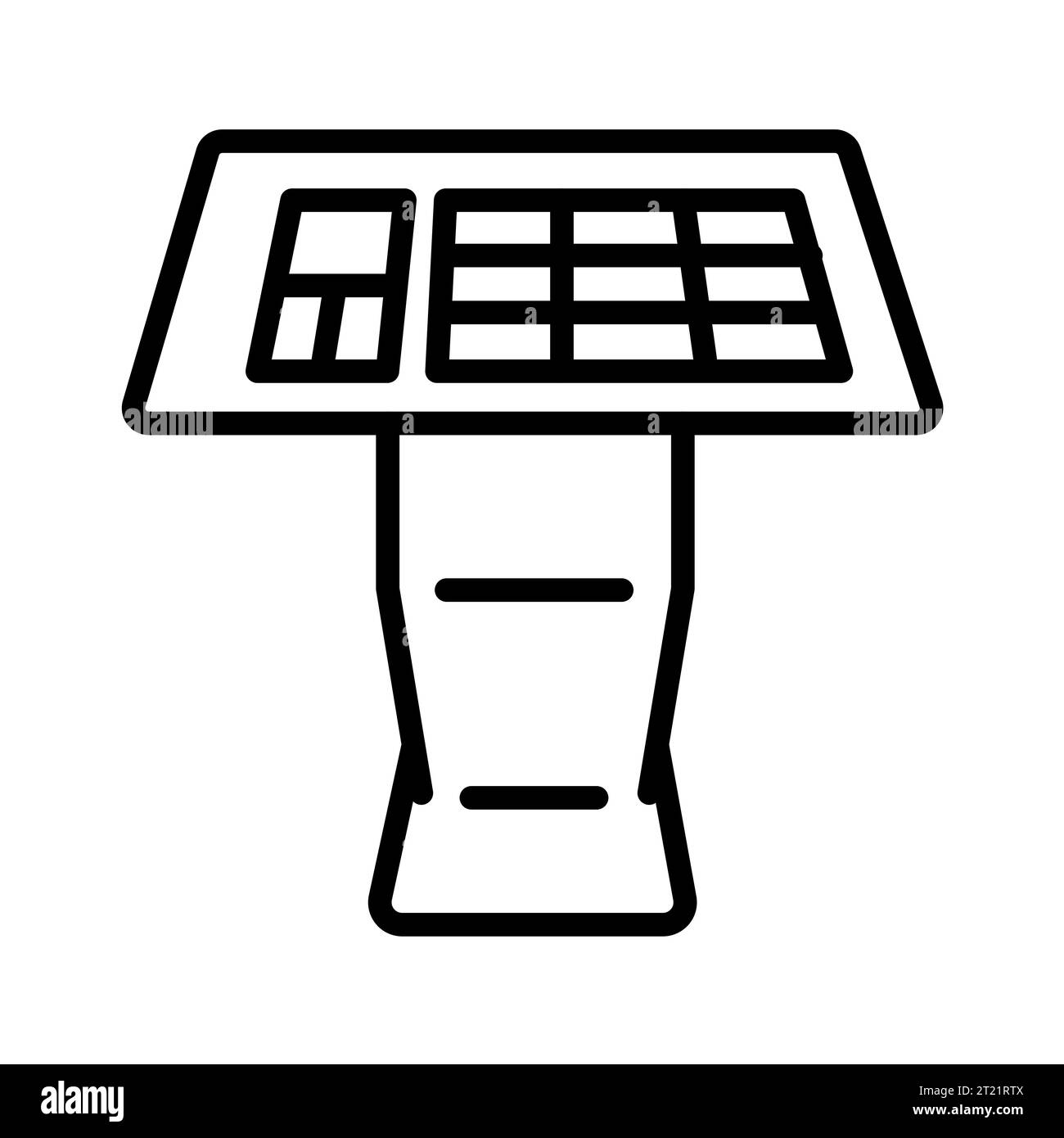 Symbol für interaktiven Informationskiosk in schwarzer Linie. Selbstbedienungsgerät. Piktogramm für Webseite, mobile App, Werbeaktion. Stock Vektor