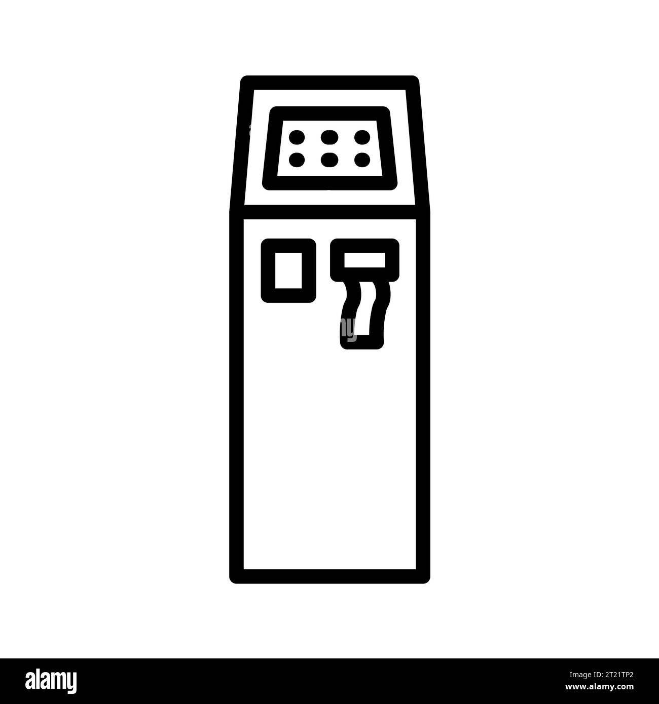Symbol für den Ticketautomaten in schwarzer Linie. Selbstbedienungsgerät. Piktogramm für Webseite, mobile App, Werbeaktion. Stock Vektor