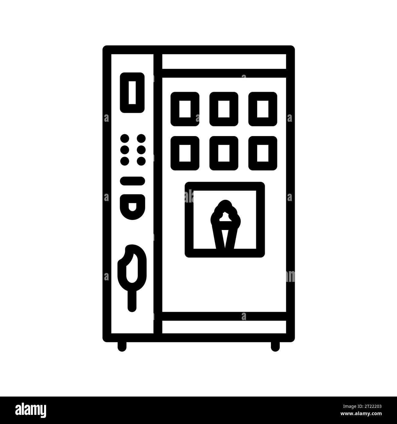 Symbol für Eiswürfelbereiter in schwarzer Linie. Selbstbedienungsgerät. Piktogramm für Webseite, mobile App, Werbeaktion. Stock Vektor