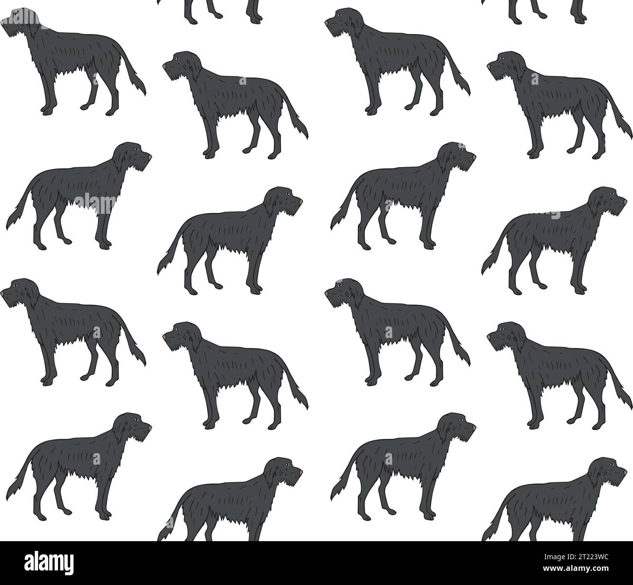 Nahtloses Vektor-Muster von Hand gezeichneter Kritzelskizze farbiger Wolfshund Hund isoliert auf weißem Hintergrund Stock Vektor