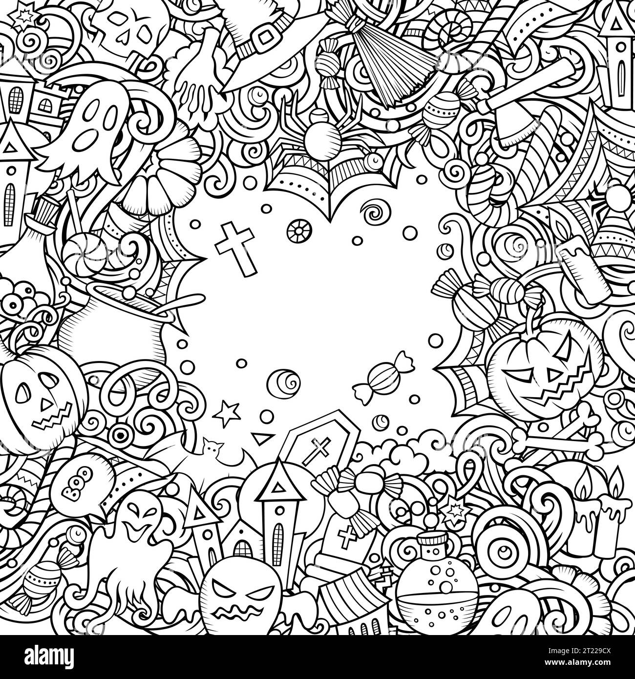 Cartoon Vektor Kritzeleien Happy Halloween Grenze Stock Vektor