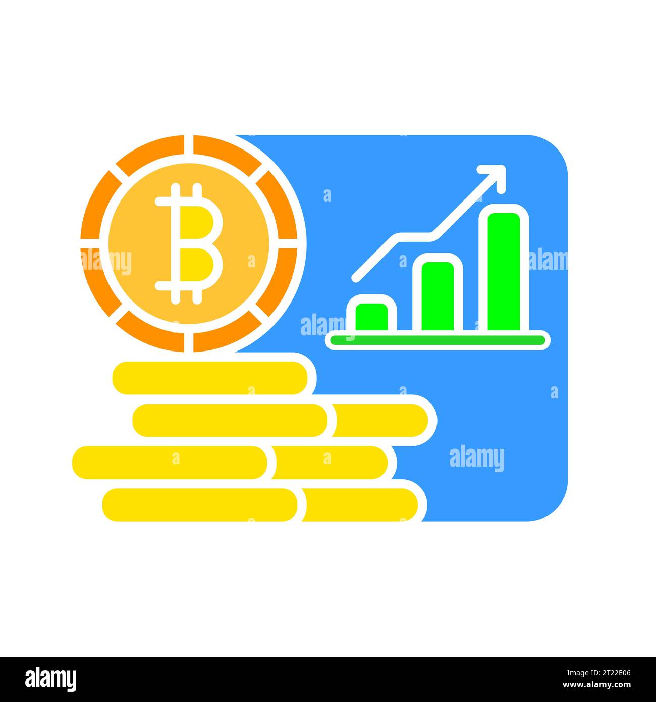 Bitcoin auf dem Goldberg mit wachsendem Graphinien-Symbol. Kryptowährung, elektronische Zahlung, Bergbaubetrieb, Anonymität. Vektorfarbsymbol auf weißem Hintergrund Stock Vektor