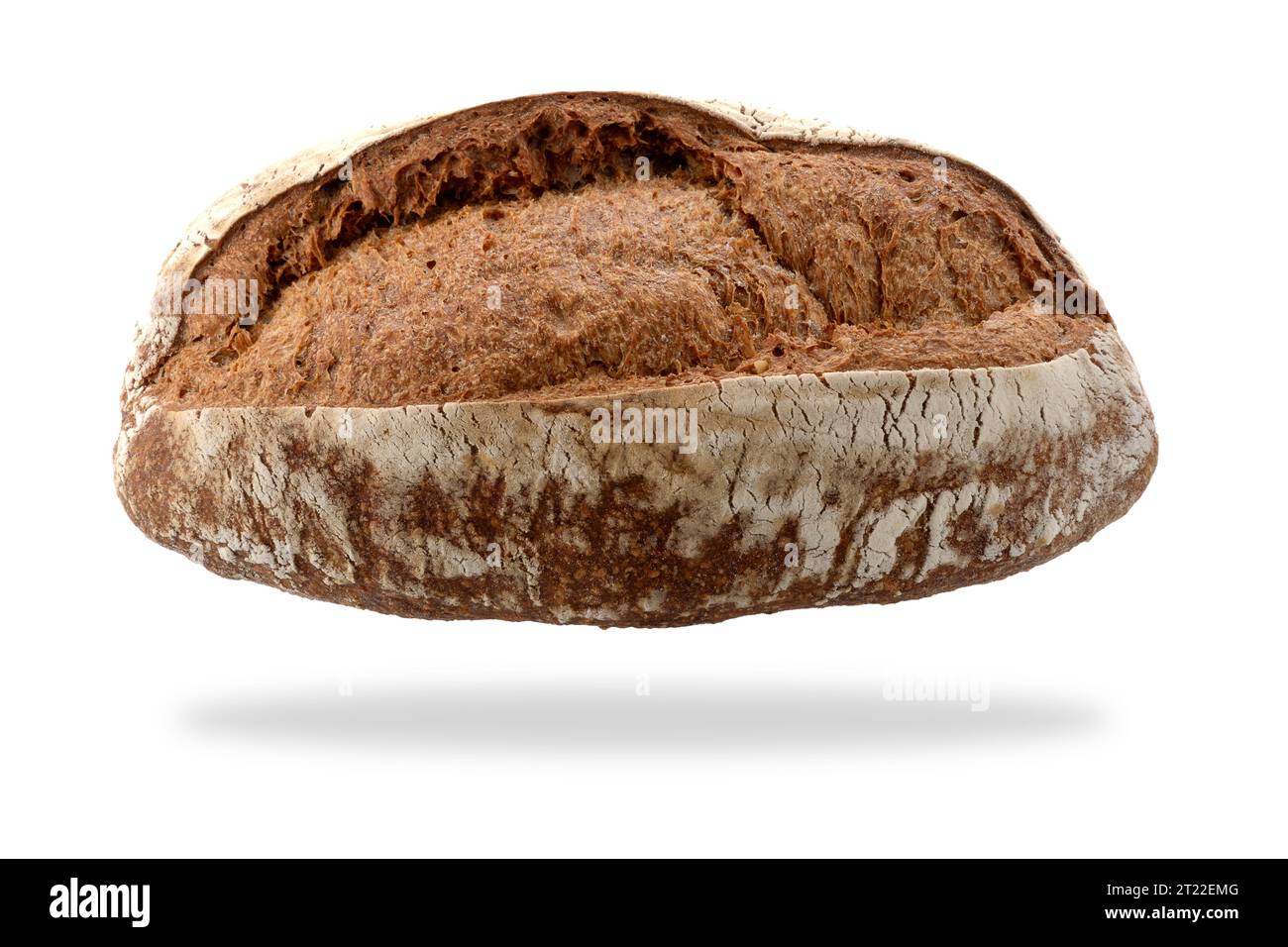 Brot mit Vollkornmehl. Miccone typisches Brot aus dem Piemont, Italien, isoliert auf weiß mit Schnittpfad im Preis inbegriffen Stockfoto