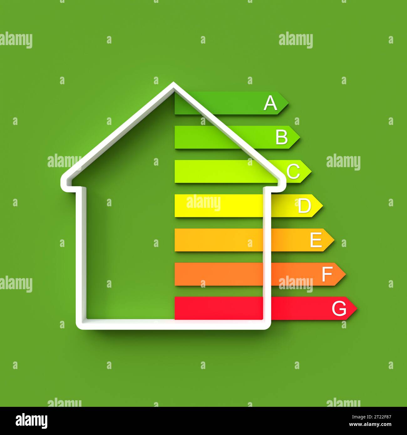 Haus- und Energieklassen Hintergrund. 3D-Rendering Stockfoto