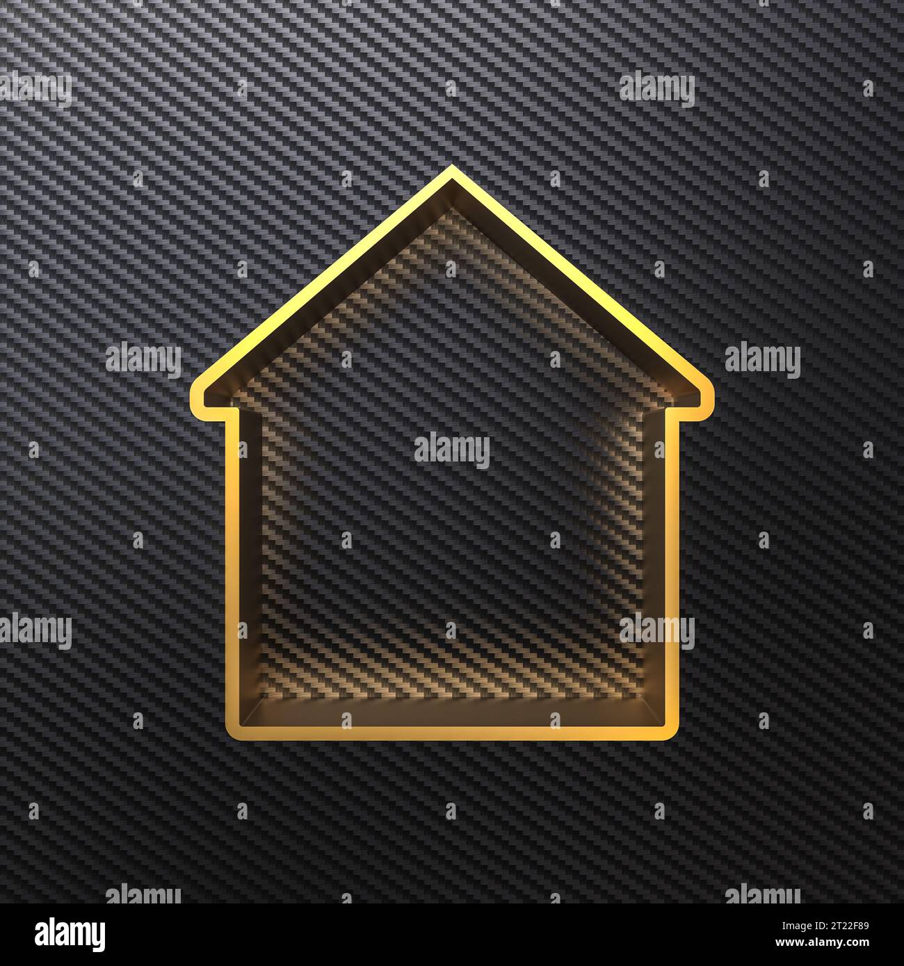Goldhausprofil auf Kohlefaserhintergrund. 3D-Rendering Stockfoto
