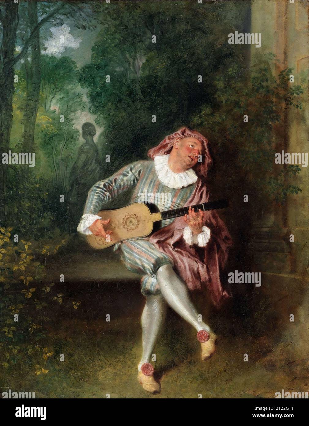 Antoine Watteau. Gemälde mit dem Titel "Mezzetin" des französischen Künstlers Jean-Antoine Watteau (1684-1721), Öl auf Leinwand, um 1718-20 Stockfoto