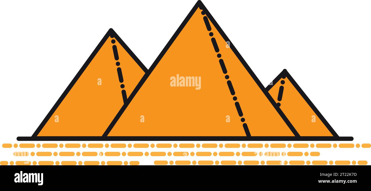 Einfache orange flache Zeichnung des PYRAMIDENKOMPLEXES VON GIZEH, GIZEH Stock Vektor