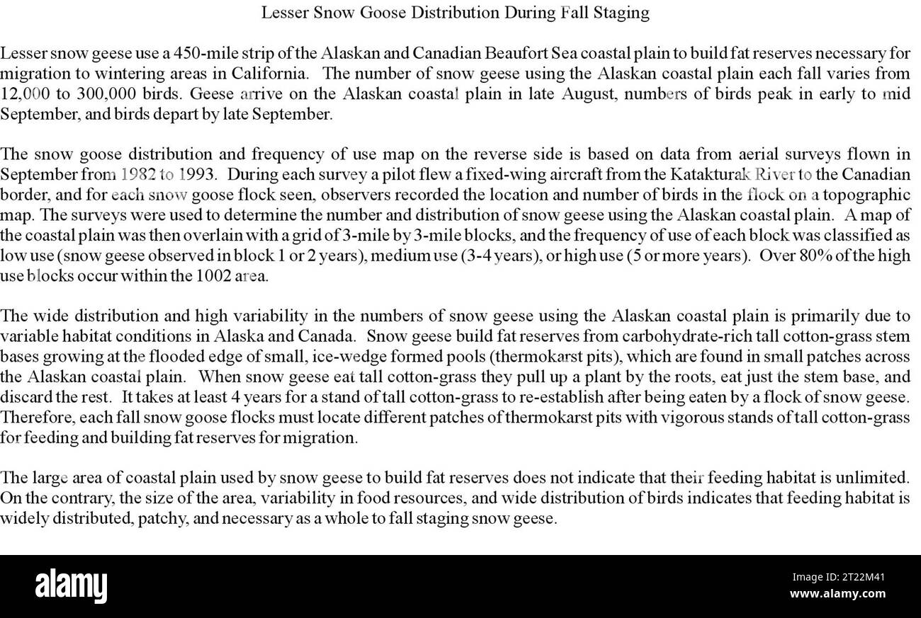 Eine Karte, die die Wanderwege von Schneegänsen durch die Tundra und die Feuchtgebiete Nordamerikas zeigt, um deren Bewegungen während der saisonalen Migration zu verfolgen. Stockfoto