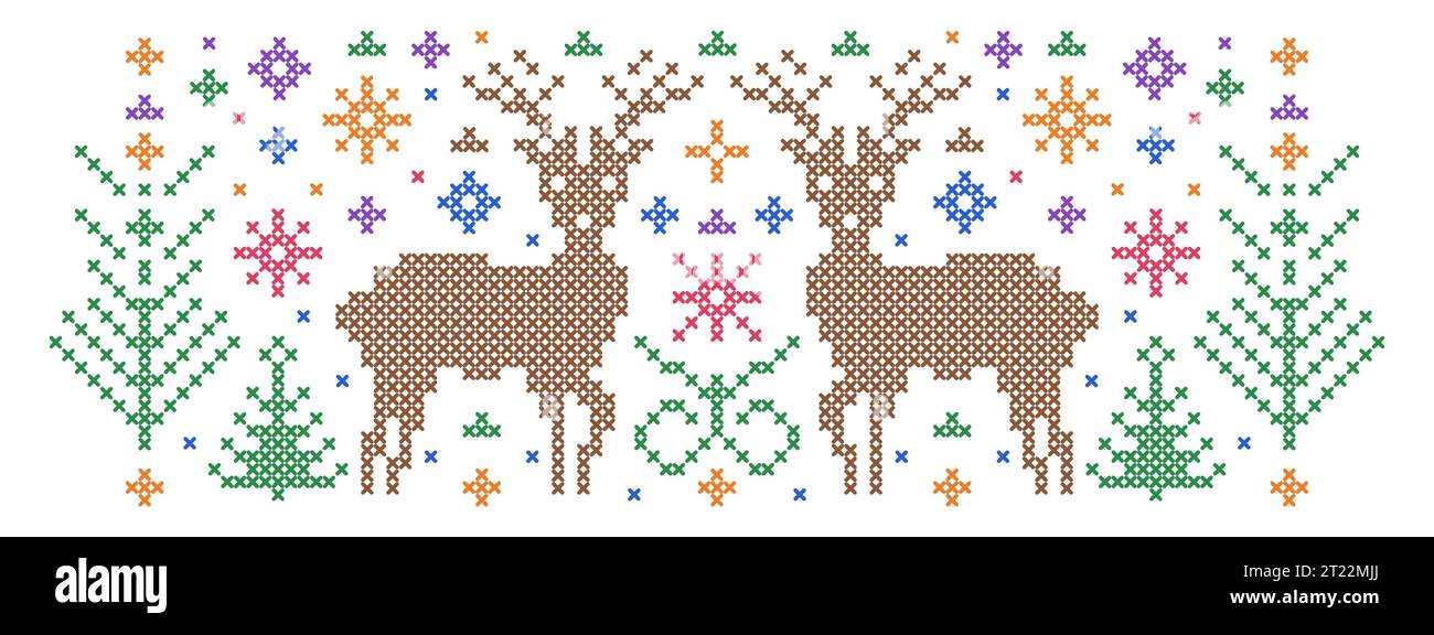 Weihnachtsmuster im Kreuzstichstil Stock Vektor