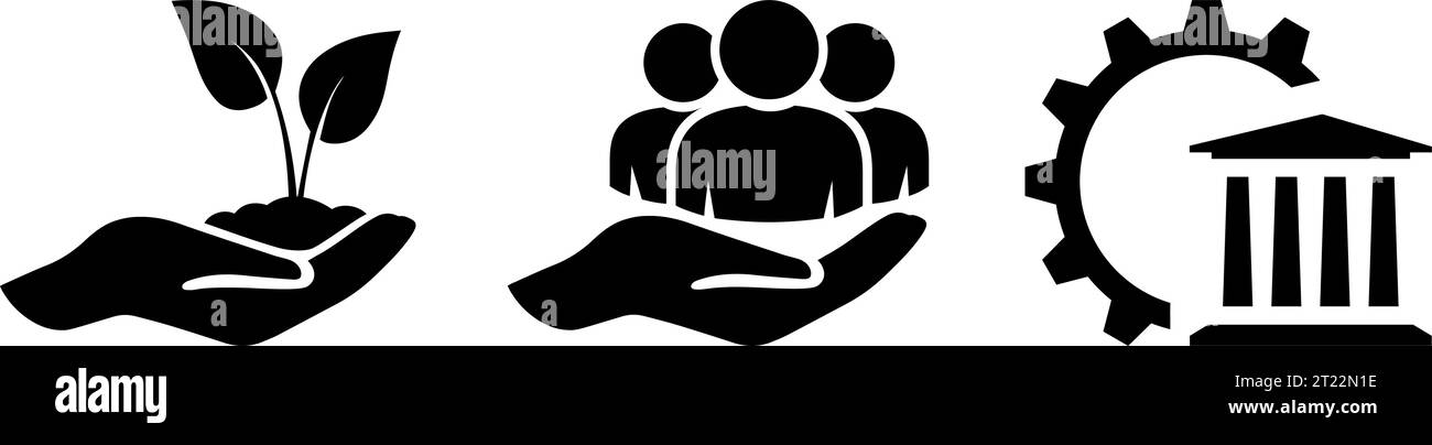 ESG-Symbole als Konzept erneuerbarer Ressourcen und nachhaltiger sozialer Entwicklung Stock Vektor