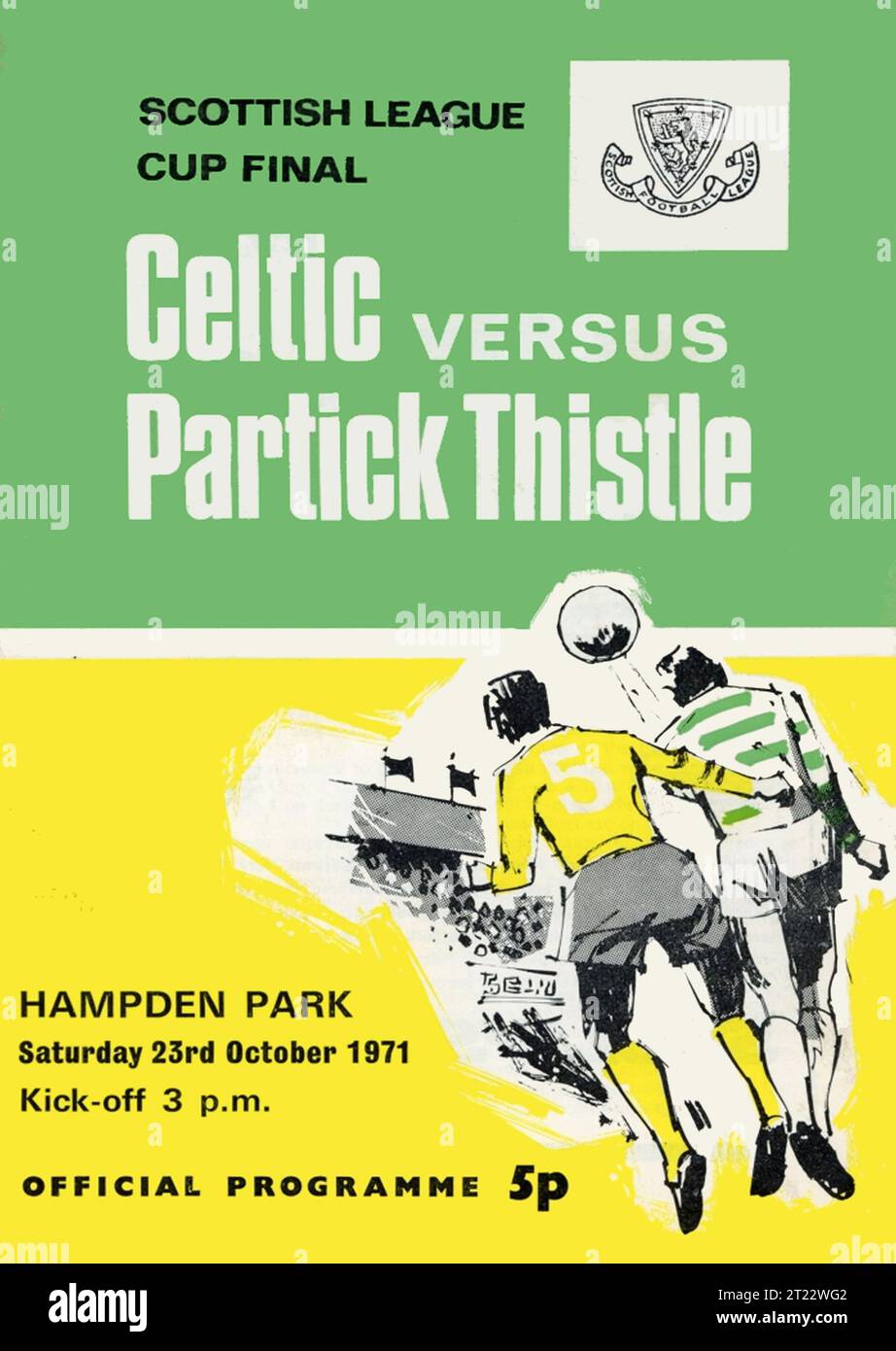 1971 Finalprogramm des Scottish League Cup, Partick Thistle vs Celtic, Hampden Park. Partick besiegte Celtic 4-1 im Finale des Shock Cups Stockfoto
