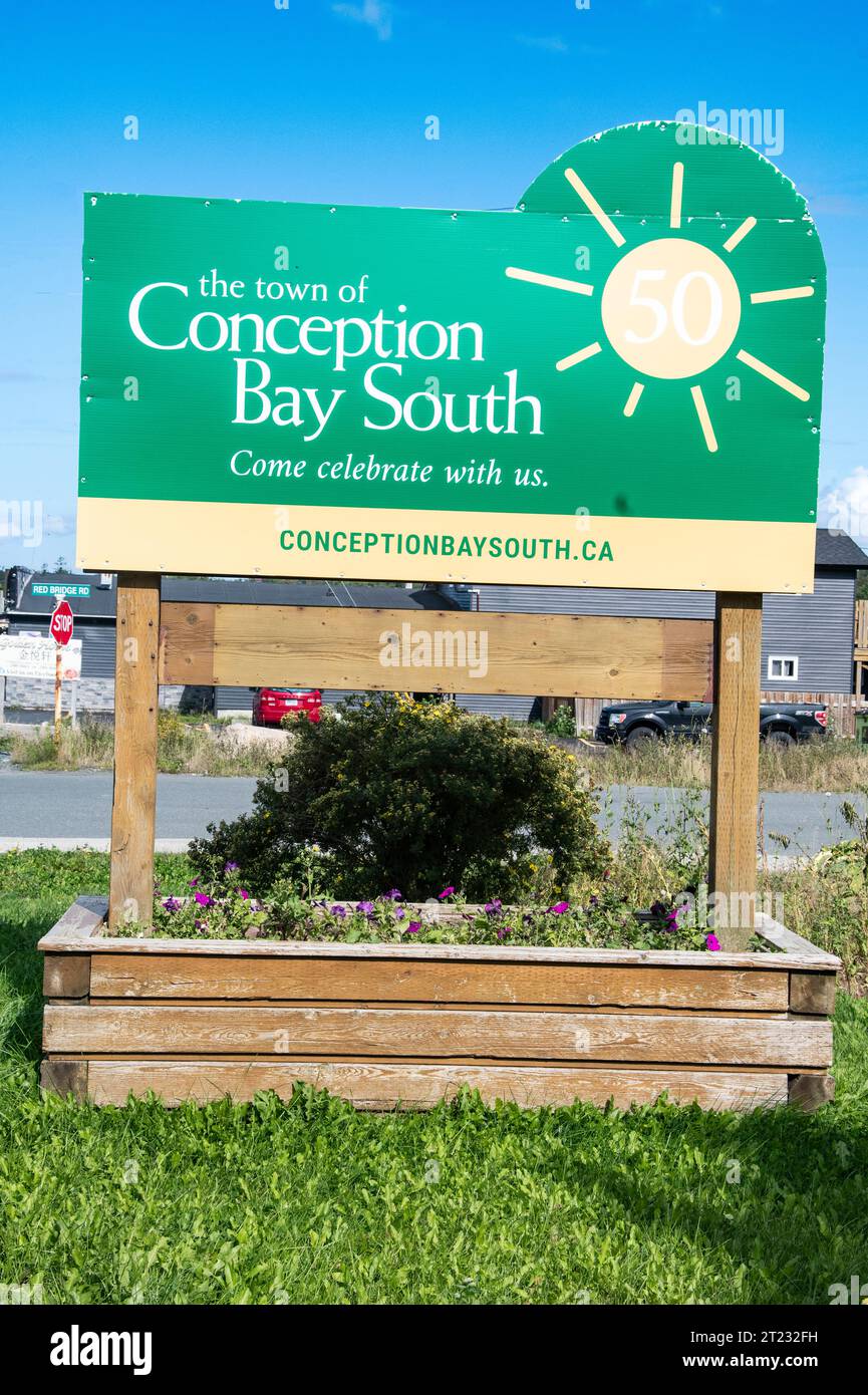 Willkommen im Schild „Town of Conception Bay South“ in Neufundland & Labrador, Kanada Stockfoto