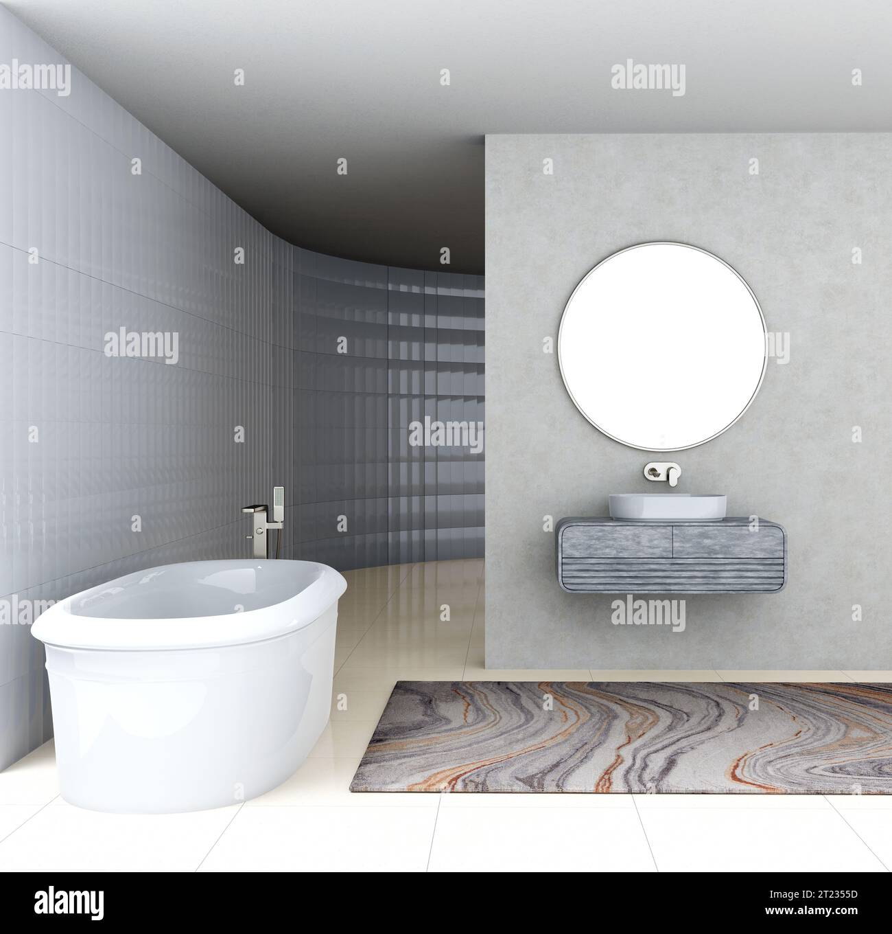 Badezimmer mit Marmorwänden in minimalistischem Stil Stockfoto