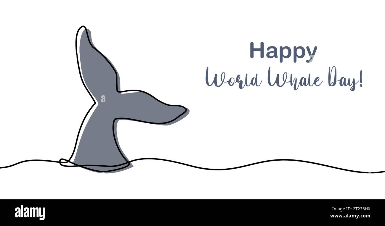 Happy World Whale Day Banner oder Karte, Walschwanzkunst, ökologisches Konzept stoppen Meeresverschmutzung und sagen nein zu Plastik, Vektor-Illustration Stock Vektor