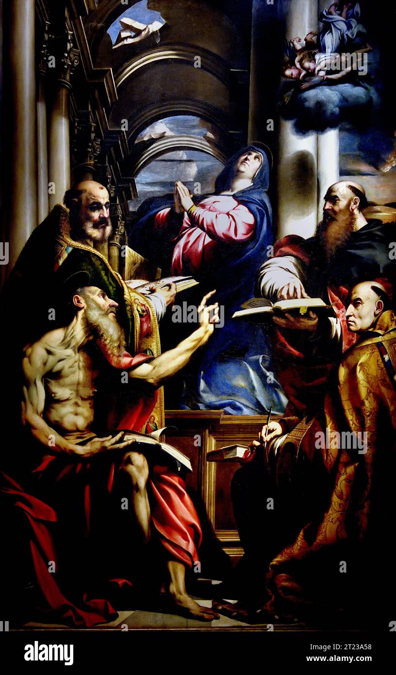 Disput on the Immaculate Conception, 1528, Il Pordenone: Giovanni Antonio de Sacchis, 1484-1539 italienischer Maler. Farnese Kollektion. Museo di Capodimonte, Neapel, Italien Stockfoto