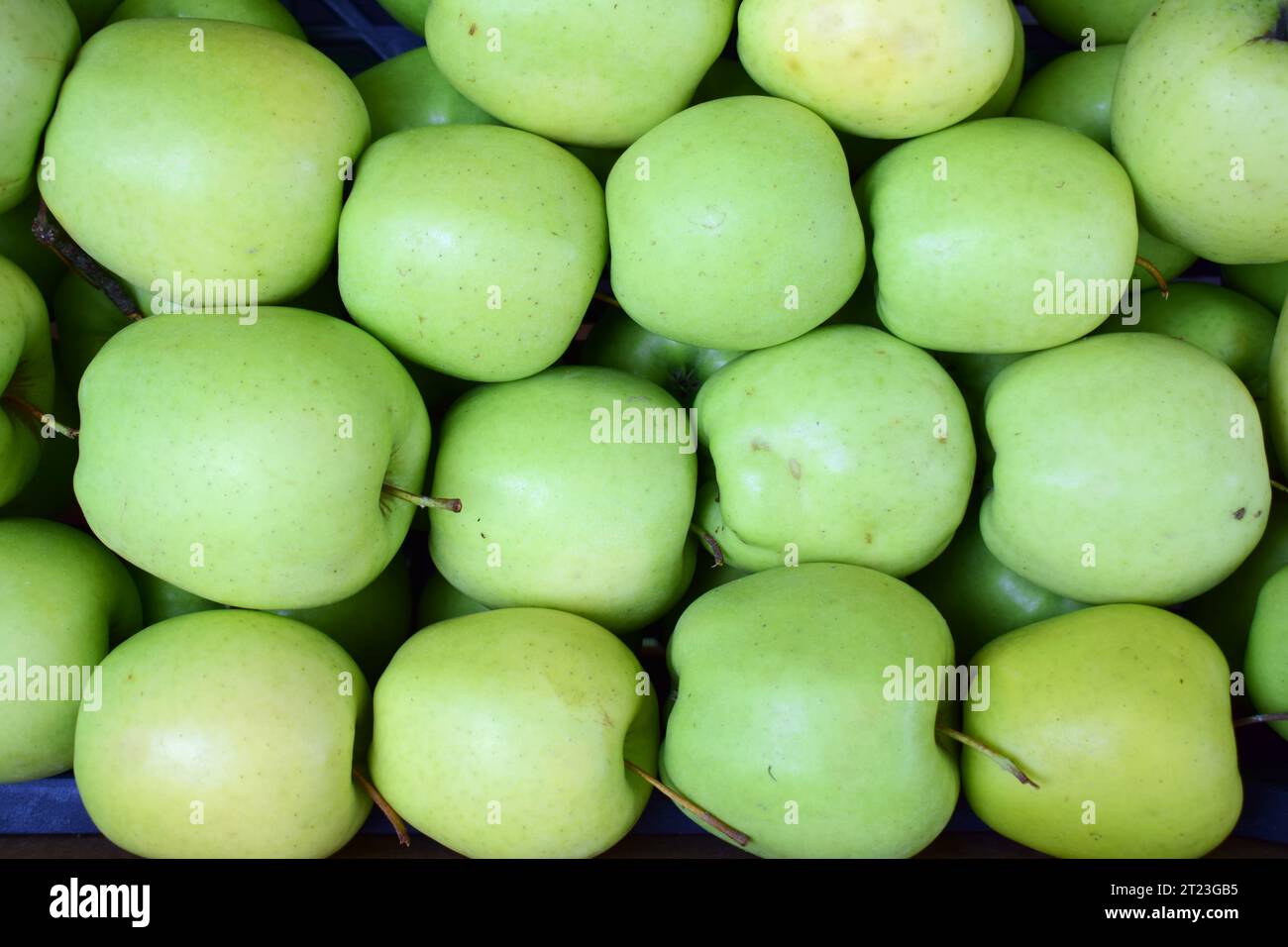 Schließen Sie frische grüne Äpfel auf dem Markt Stockfoto