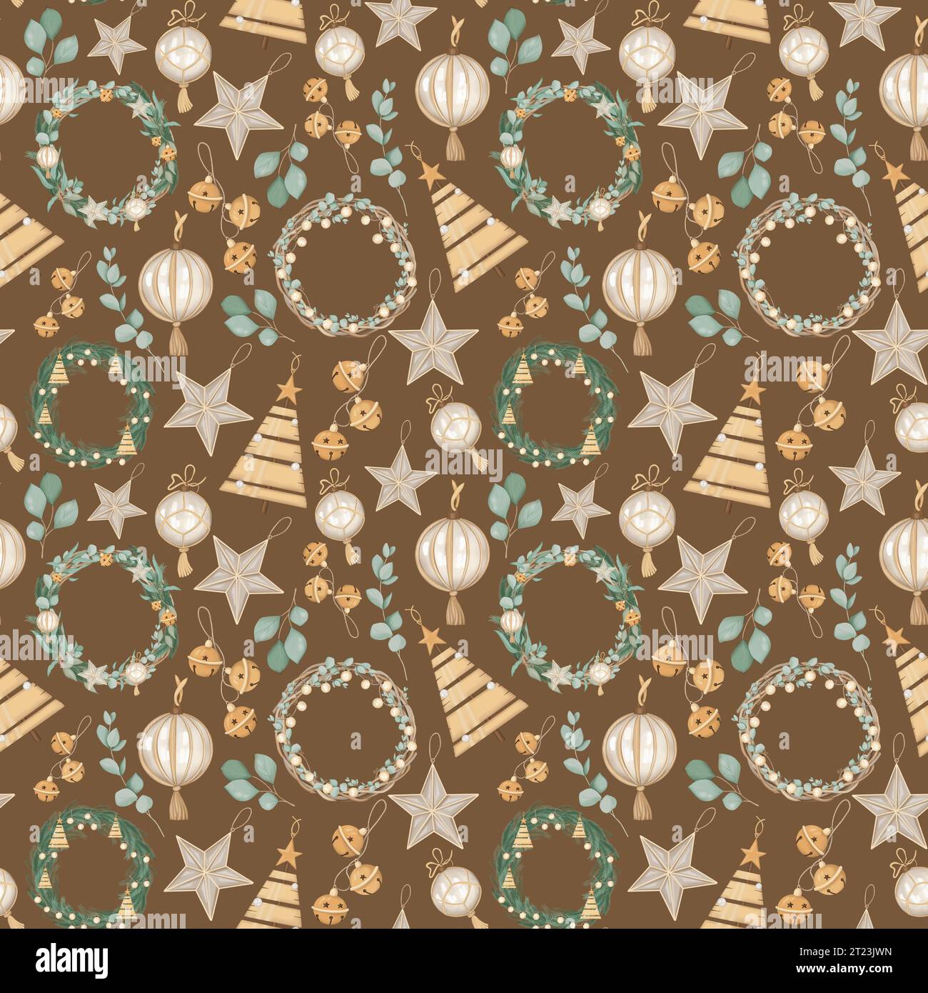 Nahtloses Muster mit Weihnachtsdekoration Stockfoto