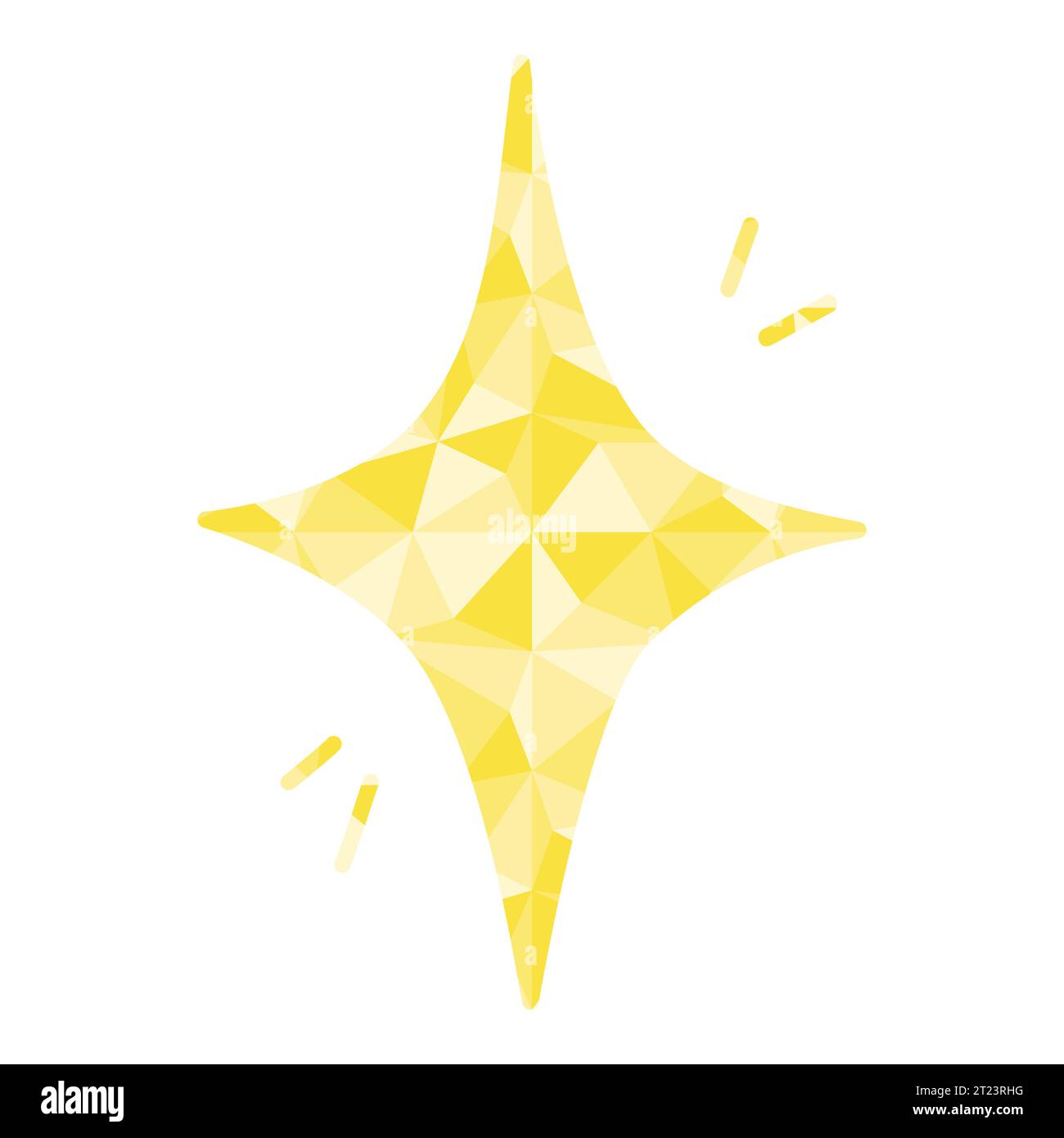 Einfacher vierspitzer gelber Stern mit abstraktem Dreieckmuster innen, Vektorillustration Stock Vektor