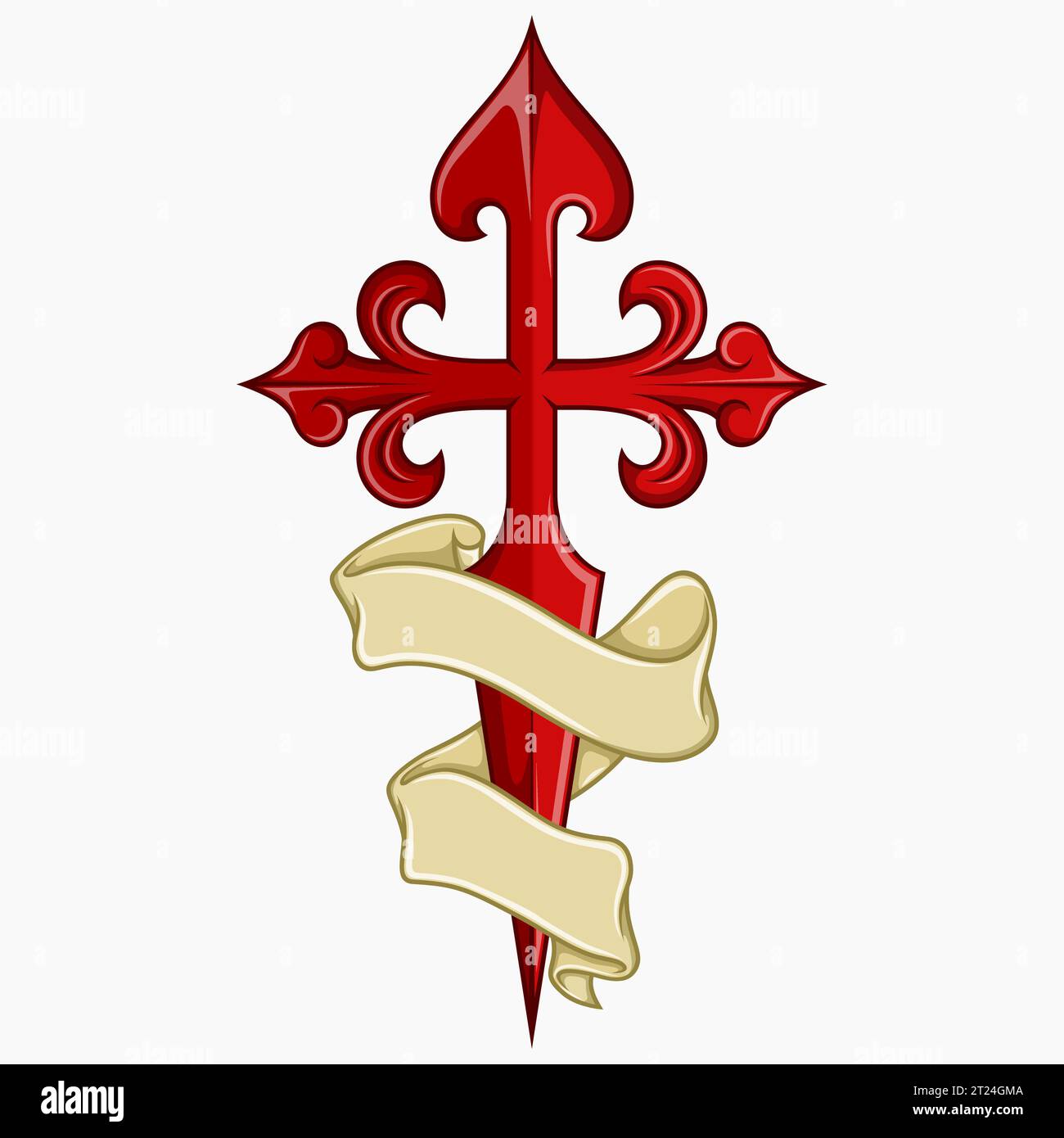 Vektorentwurf der christlichen Symbolik des Apostels santiago, santiago Kreuz, umgeben von einem Band Stock Vektor