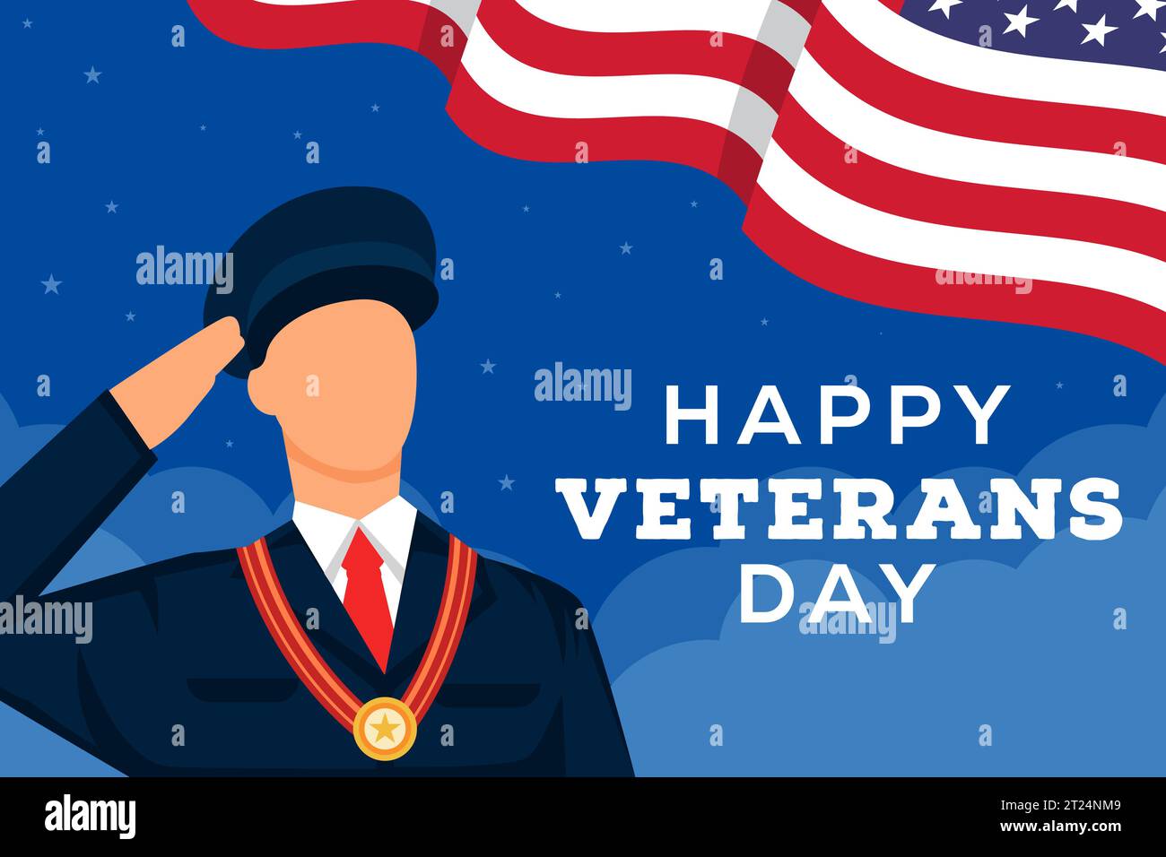 Hintergrund-Illustration zum Happy Veterans Day mit Soldatengrüßen Stock Vektor