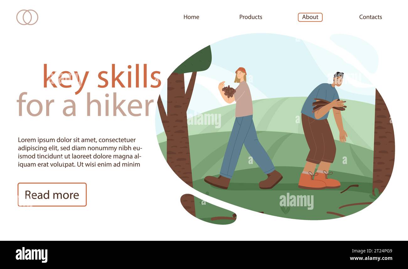 Wanderer sammeln trockene Äste für eine Brandvektorillustration. Schlüsselkompetenzen für einen Wanderer und Teamwork im wilden Konzept für Poster, Banner, Website Stock Vektor