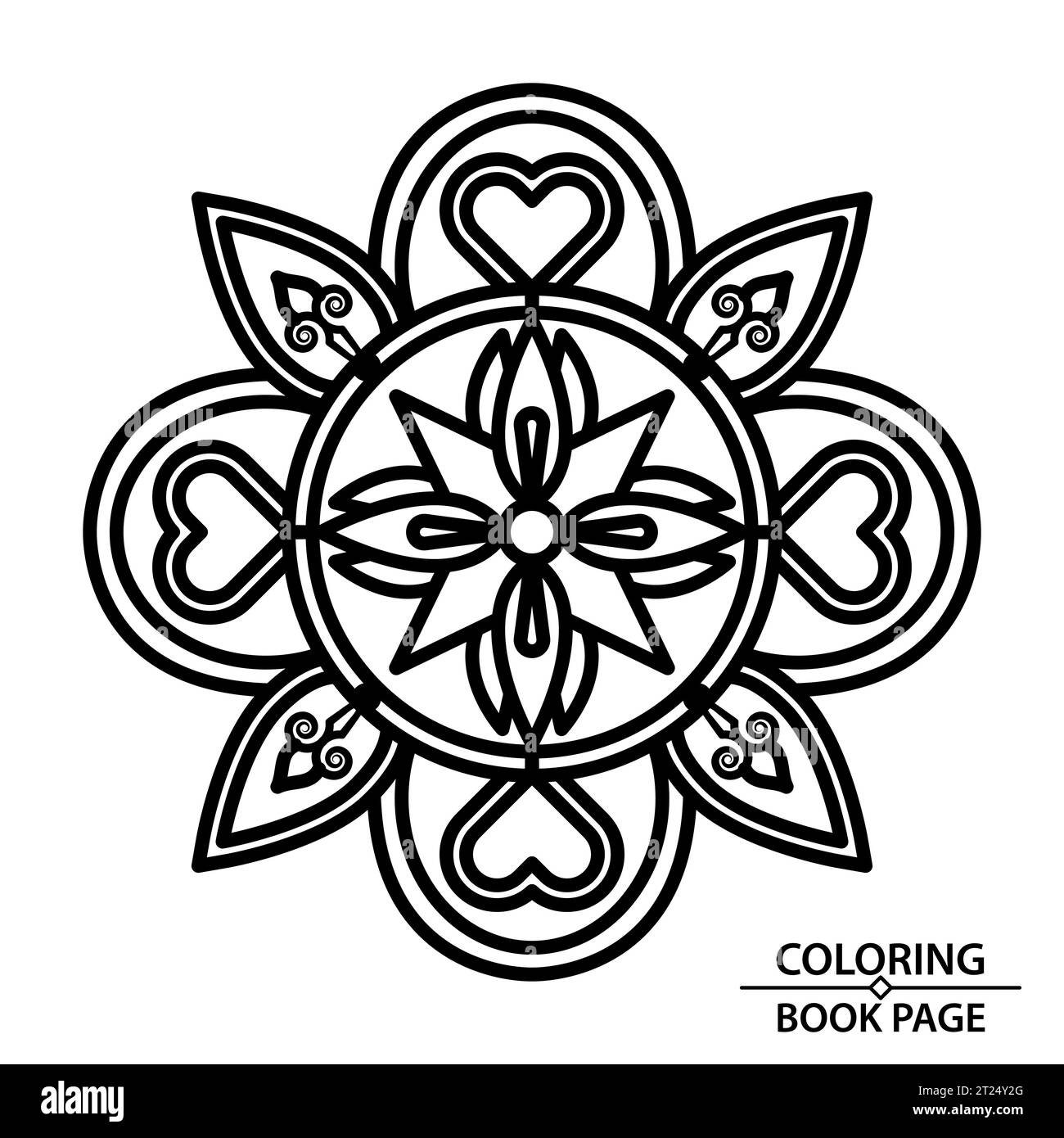 Einfaches Mandala zum Schneiden und Ausmalen von Papier. Einfache Mandala-Ausmalheftseiten für Erwachsene, Fähigkeit zum Entspannen, Gehirnerlebnisse geben Entlastung. Stock Vektor