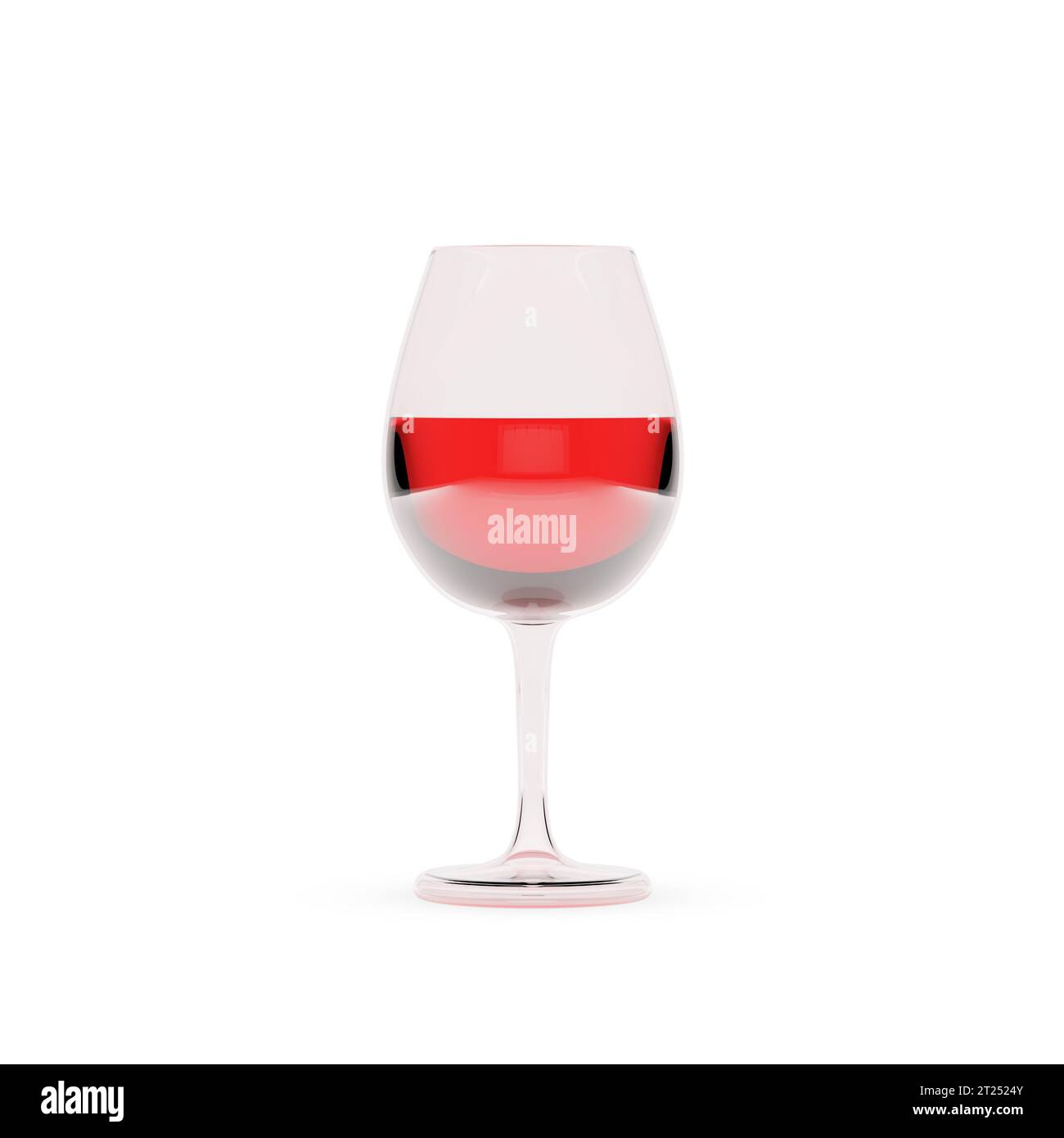 Glas mit Rotwein isoliert auf weißem Hintergrund. Vorderansicht, 3D-Rendering. Stockfoto