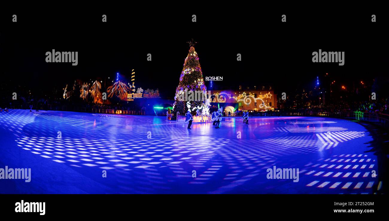 Panorama der Weihnachtsbäume in Kiew Stockfoto