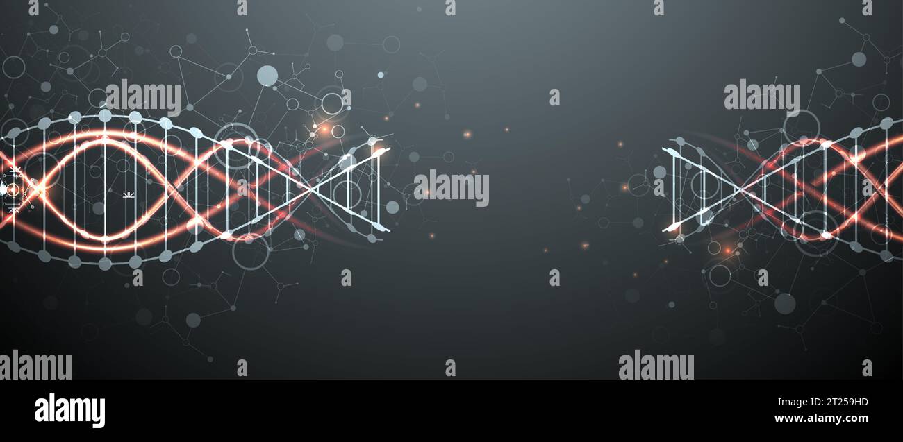 Science-Vorlage, Tapete oder Banner mit DNA-Molekülen. Vektorgrafik Stock Vektor