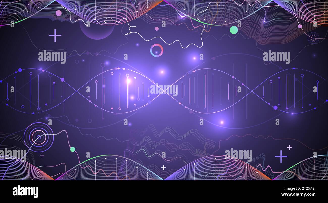 Wissenschaftliche Vorlage, Hintergrundbild oder Banner mit DNA-Molekülen. Vektorabbildung. Stock Vektor