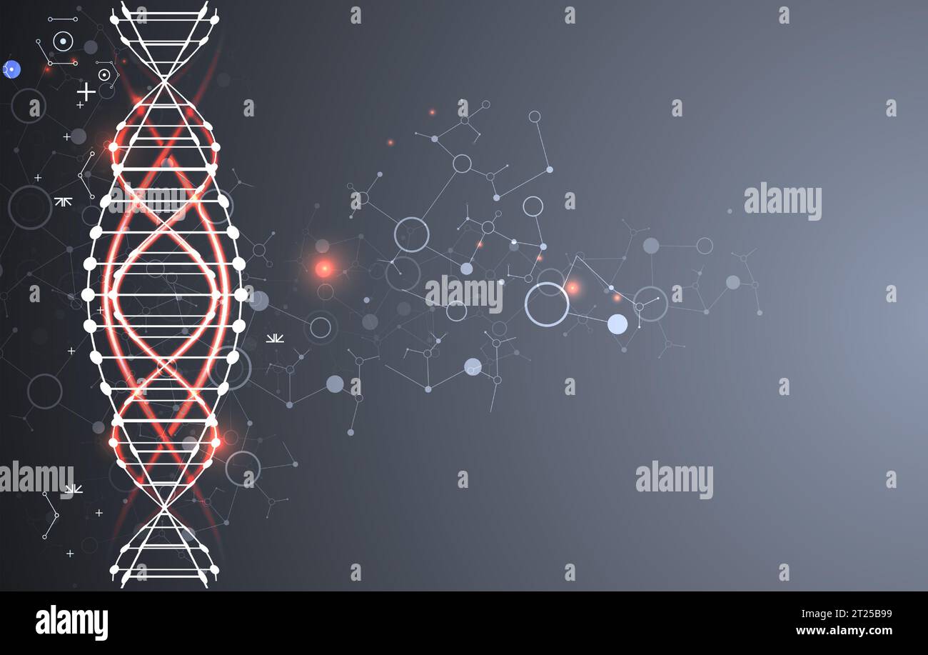 Science-Vorlage, Tapete oder Banner mit DNA-Molekülen. Vektorgrafik Stock Vektor