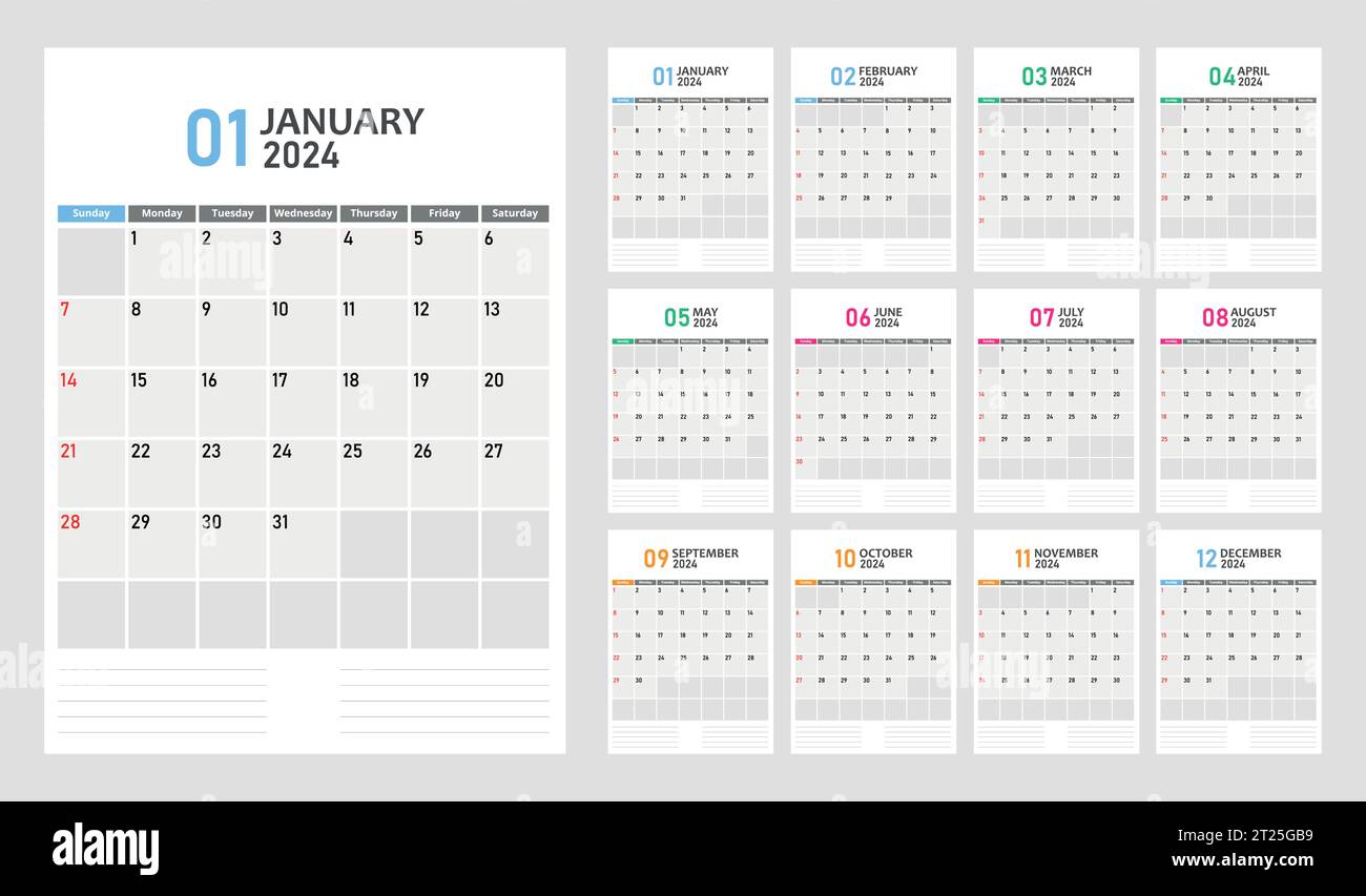 Vektorkalenderraster für 2024 Stock Vektor
