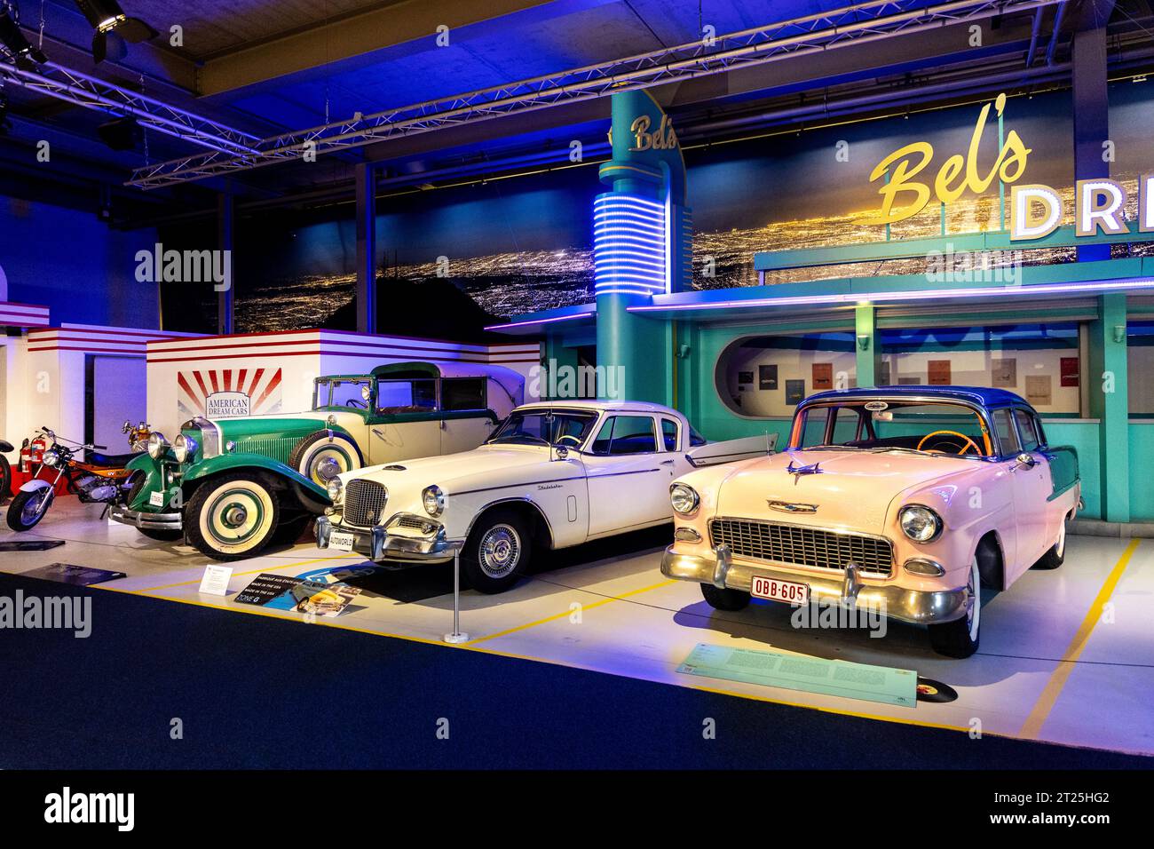 Ausstellung amerikanischer Oldtimer, Autoworld Museum, Brüssel, Belgien Stockfoto