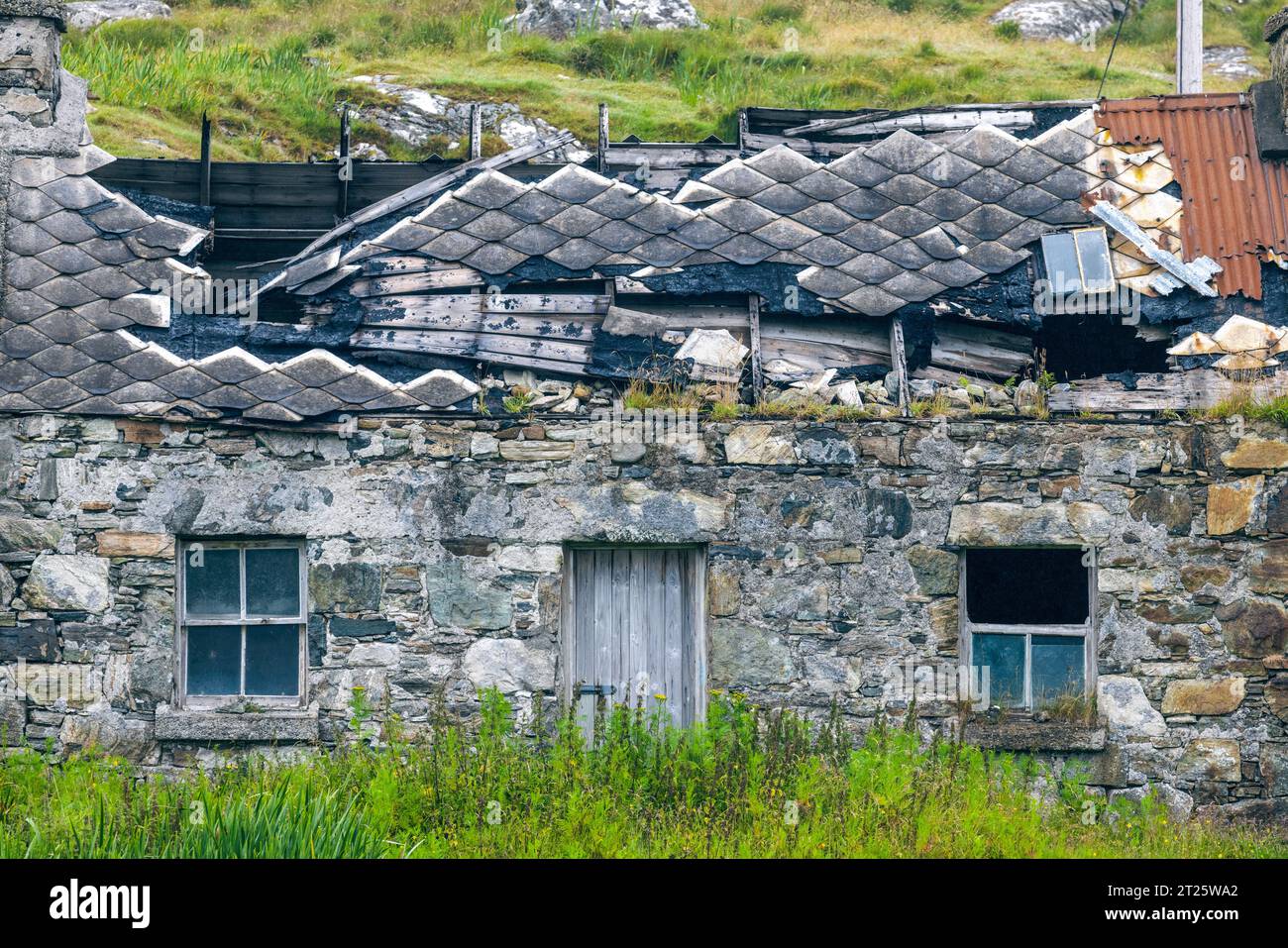 Es gibt viele verlassene Stämme und verlorene Orte auf der Isle of Harris. Stockfoto