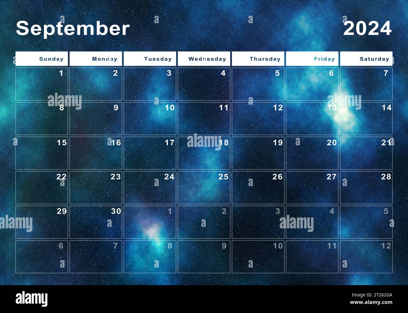 September 2024-Kalender, Wochenbeginn Sonntag, modernes Design Stockfoto