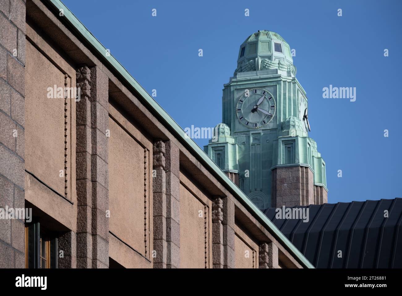 Helsinki Central Station Uhrenturm, Finnland Stockfoto