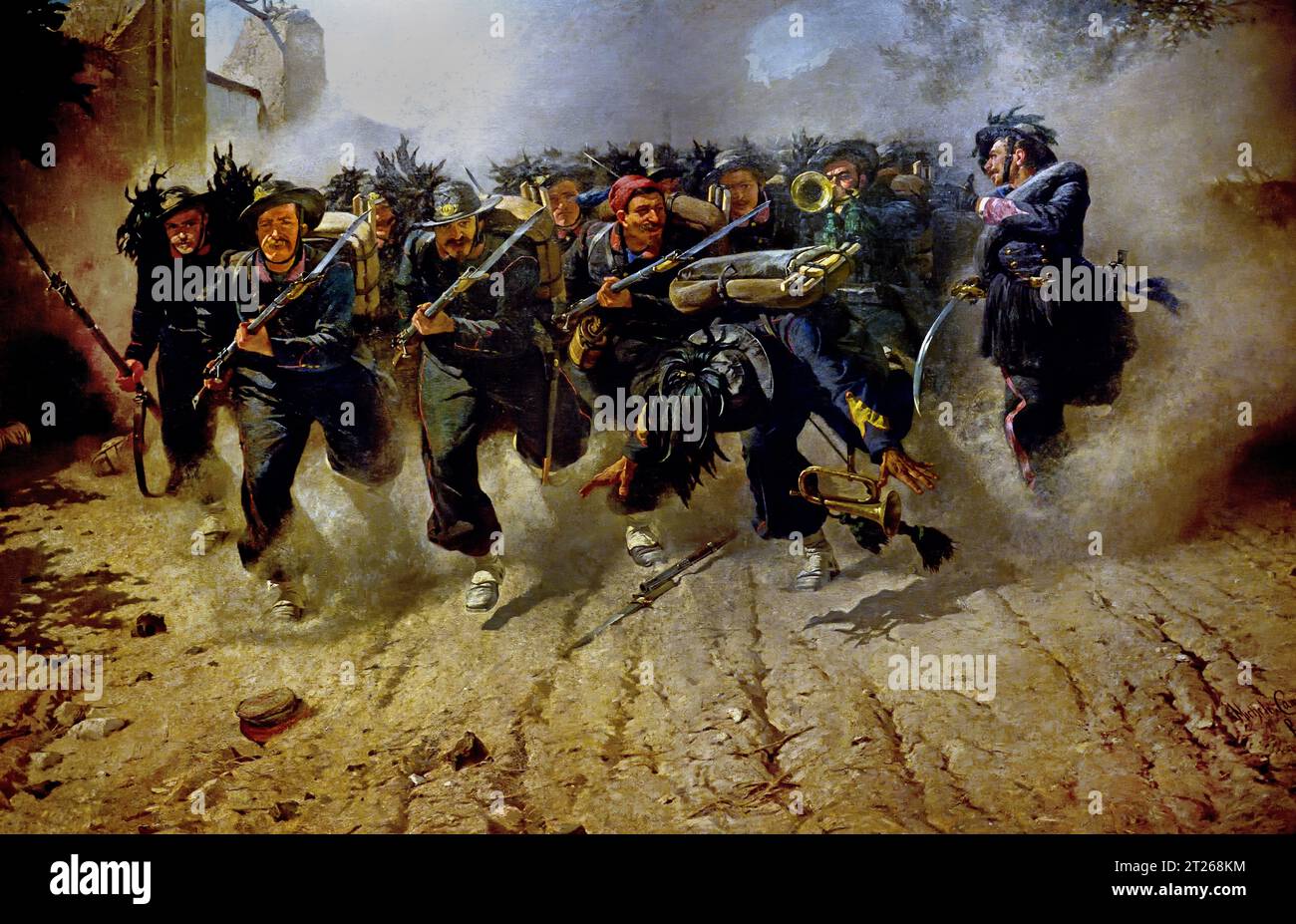 Bersaglieri Breaching Porta Pia 1871 20. September 1870 - Ölgemälde von Michele Cammarano (1835 - 1920) - Pinacoteca Nazionale di Capodimonte, Neapel Sturm auf Porta Pia, Episode des Risorgimento, das die Annexion Roms an das Museum des Königreichs Italien, Italien, sanktionierte, Stockfoto