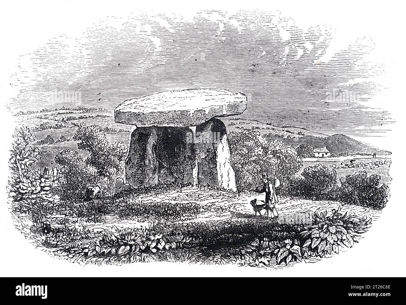 Kit's Coty House, Überreste von zwei megalithischen „Dolmen“ Long barrow Grabkammern in der Nähe von Aylesford, Kent. Black-and-White-Illustration aus dem „Old England“, veröffentlicht von James Sangster im Jahr 1860. Stockfoto